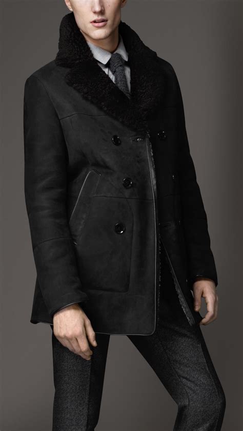 burberry double breasted shearling coat|burberry shearling collar jacket.